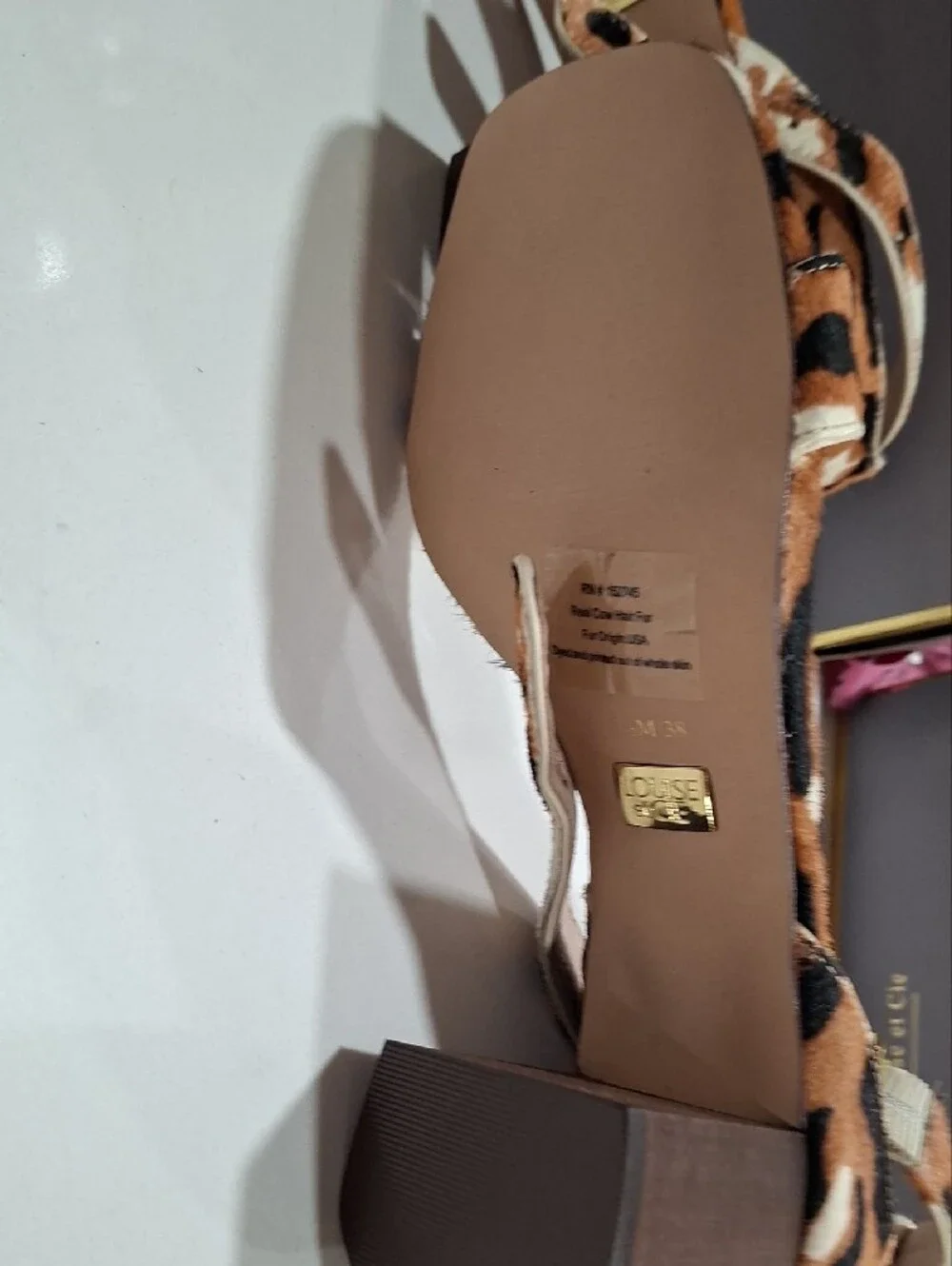 Louise et Cie Leopard Print Ankle Strap Heels in Brown Black White